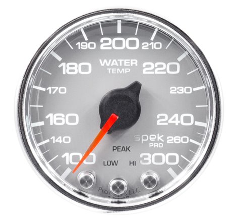 Autometer Spek-Pro Gauge Water Temp 2 1/16in 300f Stepper Motor W/Peak & Warn Slvr/Chrm