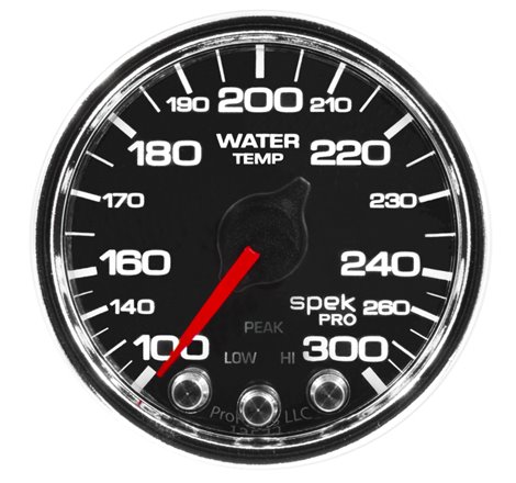 Autometer Spek-Pro Gauge Water Temp 2 1/16in 300f Stepper Motor W/Peak & Warn Blk/Chrm