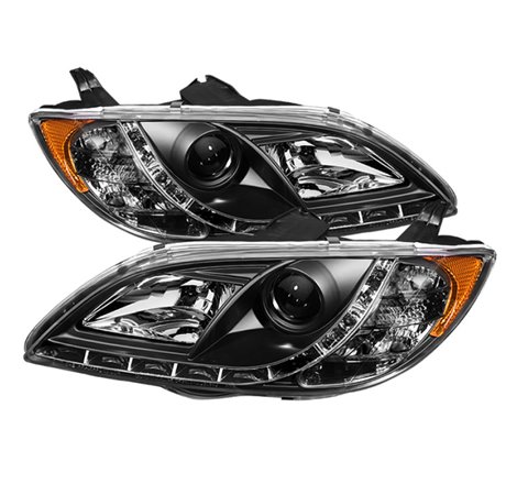 Spyder Mazda 3 04-08 4Dr Sedan Projector Headlights Halogen - DRL Blk PRO-YD-M304-DRL-BK