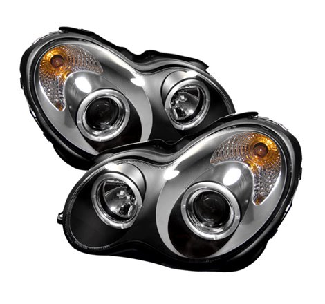 Spyder Mercedes Benz C-Class 01-05 4 DrProjector Headlights Halogen LED Halo Blk PRO-YD-MBW203-HL-BK