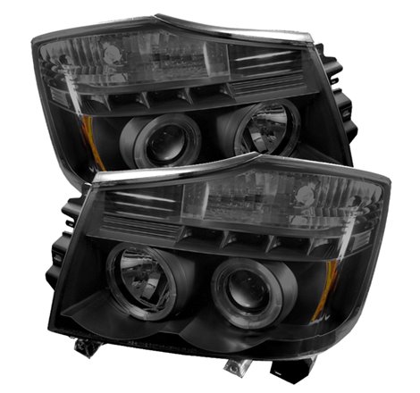 Spyder Nissan Titan 04-14 Projector Headlights LED Halo LED Blk Smke PRO-YD-NTI04-HL-BSM