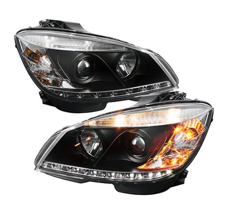 Spyder Mercedes Benz C-Class 08-11 Projector Headlights Halogen - DRL Blk PRO-YD-MBW20408-DRL-BK