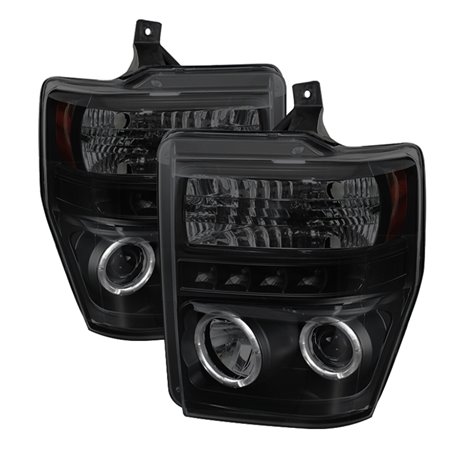 Spyder Ford F250/350 08-10 Projector Headlights LED Halo LED Blk Smke PRO-YD-FS08-HL-BSM