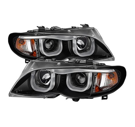 Spyder BMW E46 3-Series 02-05 4DR Projector Headlights 1PC 3D Halo Blk PRO-YD-BMWE4602-4D-3DDRL-BK