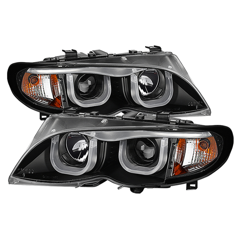 Spyder BMW E46 3-Series 02-05 4DR Projector Headlights 1PC 3D Halo Blk PRO-YD-BMWE4602-4D-3DDRL-BK