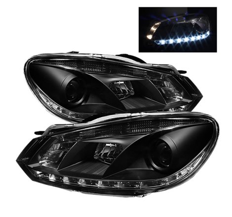 Spyder Volkswagen Golf/GTI 10-13 Projector Headlights Halogen Model- DRL Blk PRO-YD-VG10-DRL-BK