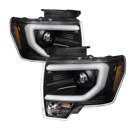 Spyder Ford F150 09-14 Projector Headlights Halogen Model- Light Bar DRL Blk PRO-YD-FF15009-LBDRL-BK