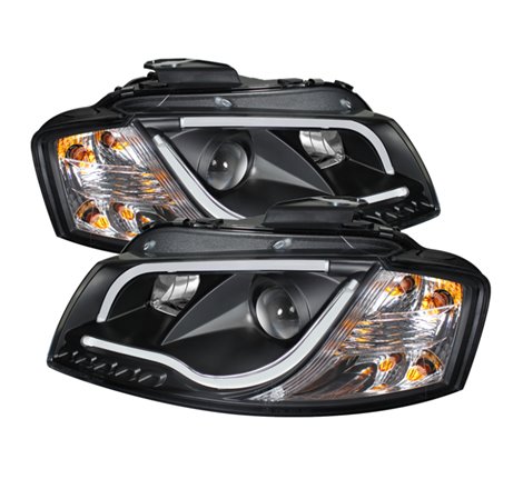 Spyder Audi A3 06-08 Projector Headlights Halogen Model- Light Tube DRL Blk PRO-YD-AA306-LTDRL-BK