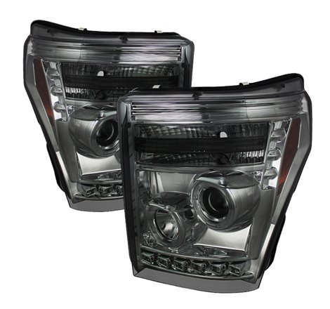 Spyder Ford Super Duty 11-15 Projector Headlights LED Halo DRL Smke Low 9006 PRO-YD-FS11-HL-SM