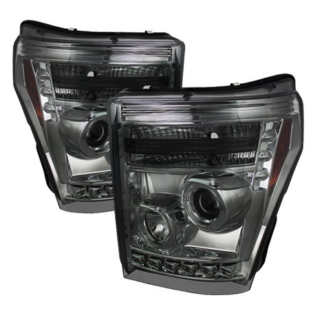 Spyder Ford Super Duty 11-15 Projector Headlights LED Halo DRL Smke Low 9006 PRO-YD-FS11-HL-SM