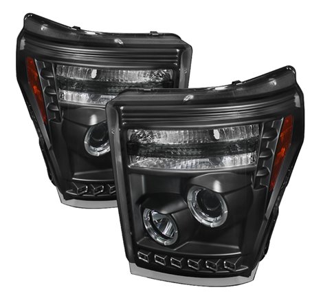 Spyder Ford Super Duty 11-15 Projector Headlights LEDHalo DRL Blk High H1 Low 9006 PRO-YD-FS11-HL-BK