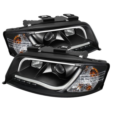 Spyder Audi A6 02-04 Projector Headlights Halogen ModelLight Tube DRL Blk PRO-YD-ADA601-LTDRL-BK