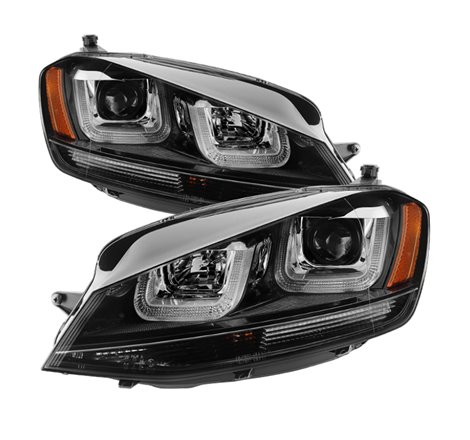 Spyder Volkswagen Golf VII 14-16 Projector Headlights DRL LED Blk Stripe Blk PRO-YD-VG15-BLK-DRL-BK