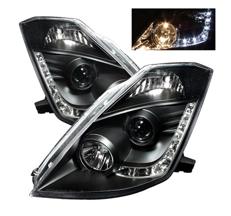 Spyder Nissan 350Z 03-05 Projector Headlights Halogen Model Only - DRL Black PRO-YD-N350Z02-DRL-BK