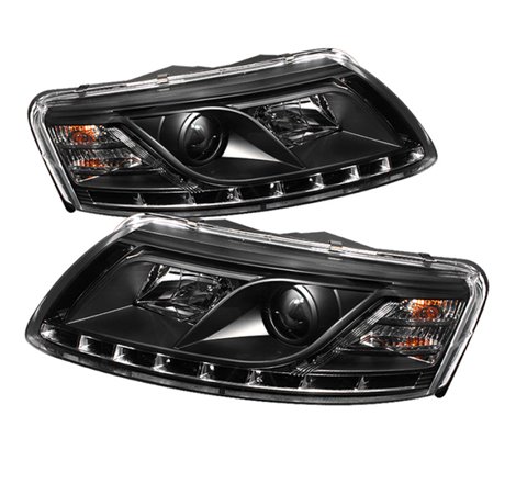 Spyder Audi A6 05-07 Projector Headlights Halogen Model Only - DRL Black PRO-YD-ADA605-DRL-BK