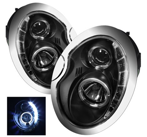 Spyder Mini Cooper 02-06 Projector Headlights DRL Black High H1 Low H1 PRO-YD-MC02-DRL-BK