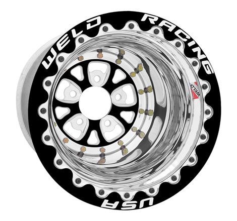 Weld V-Series 15x13 / 5x5 BP / 6in. BS Black/Polished Wheel - Black Double Beadlock MT