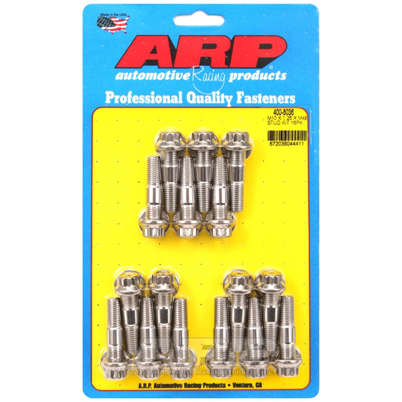 ARP M10 x 1.25 x 48 Stainless Steel 12pt Broached Stud Kit (16/pkg)