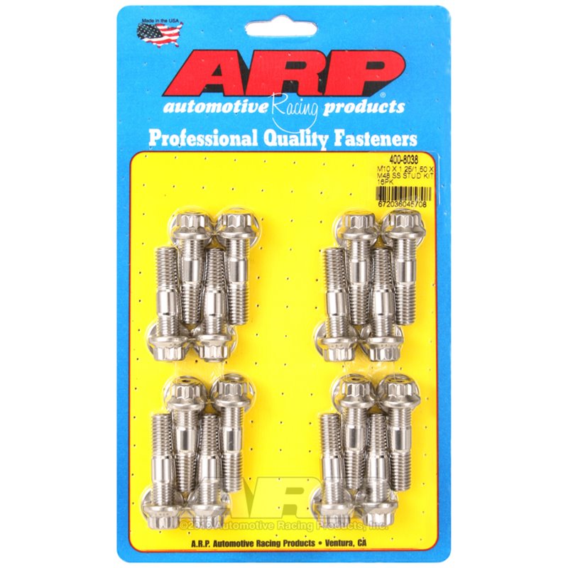 ARP M10 x 1.25/1.50 x 48 Stainless Steel 12pt Broached Stud Kit (16/pkg)