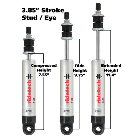 Ridetech HQ Series Shock Absorber Adjustable 3.85in Stroke Eye/Stud Mounting 7.55in x 11.4in