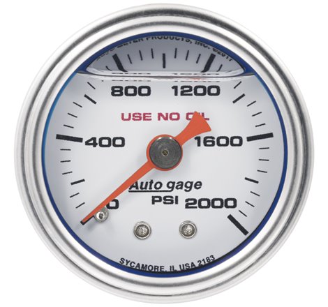 Autometer AutoGage 1.5in Liquid Filled Mechanical 0-2000 PSI Fuel Pressure Gauge - White