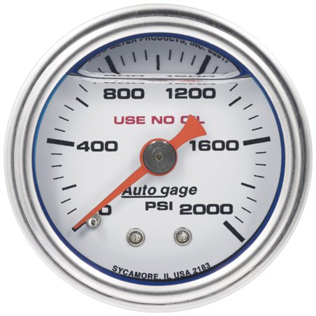 Autometer AutoGage 1.5in Liquid Filled Mechanical 0-2000 PSI Fuel Pressure Gauge - White