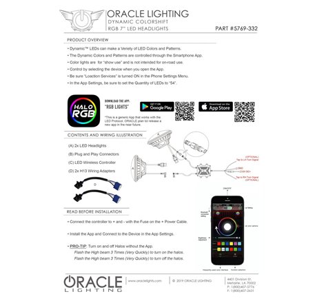 Oracle 7in High Powered LED Headlights - Black Bezel - Dynamic - Dynamic