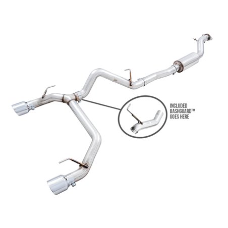 AWE Tuning 2021+ Ford Bronco 0FG Dual Rear Exit Exhaust w/Chrome Silver Tips & Bash Guard