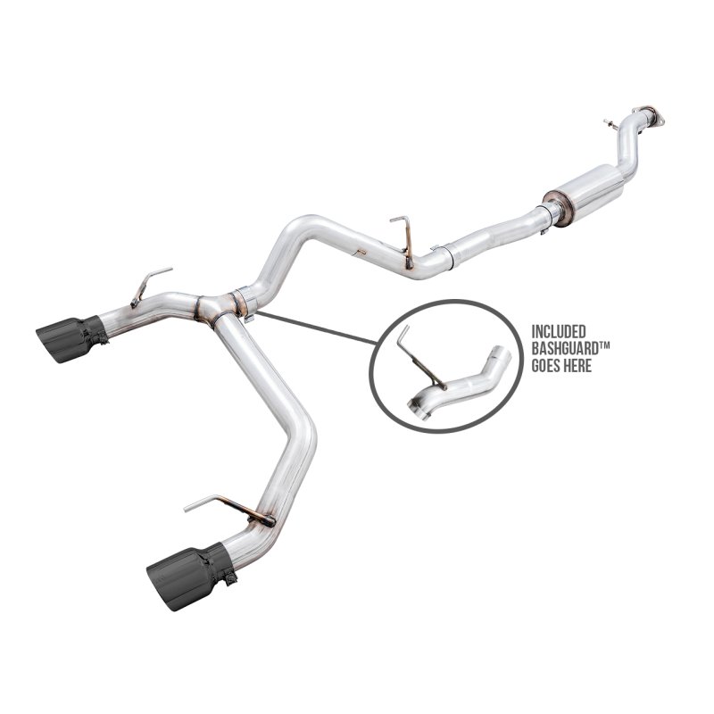 AWE Tuning 2021+ Ford Bronco 0FG Dual Rear Exit Exhaust w/Diamond Black Tips & Bash Guard