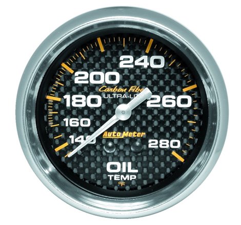 Autometer Carbon Fiber 2-5/8in 140-280 Deg F Mechanical Oil Temp Gauge