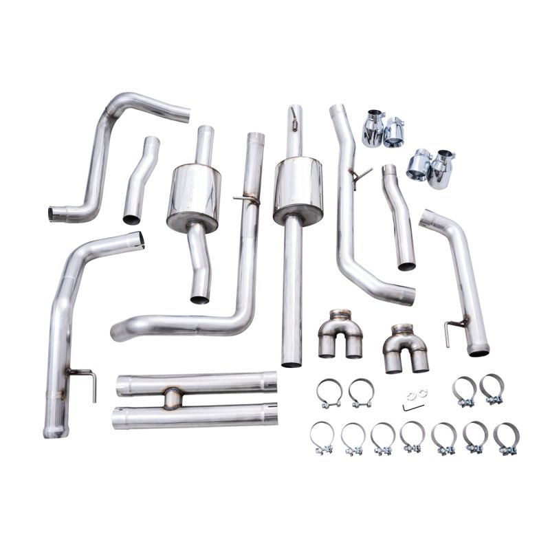 AWE Tuning 4th Gen GM 1500 6.2L 0FG Catback Split Rear Exit (w/ Bumper Cutouts) - Quad Chrome Tips