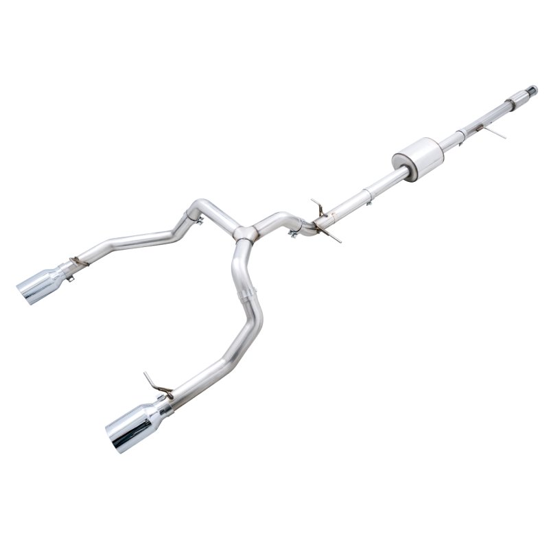 AWE Tuning 4th Gen GM 1500 5.3L 0FG Catback Split Rear Exit (Flat Bumper) - Quad Chrome Tips