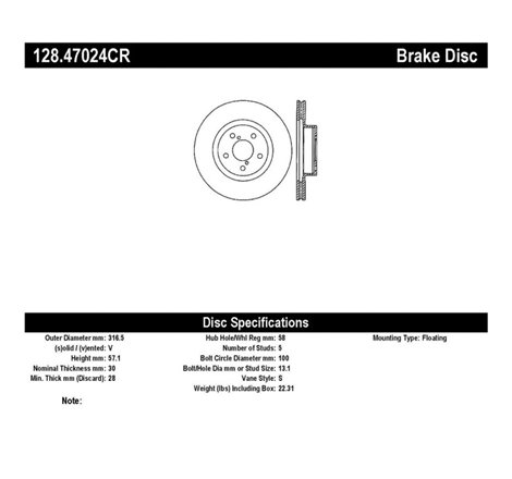 StopTech Subaru 14-18 Forester / 05-14 Legacy / 10-14 Outback Drilled Right Front Cryo Rotor