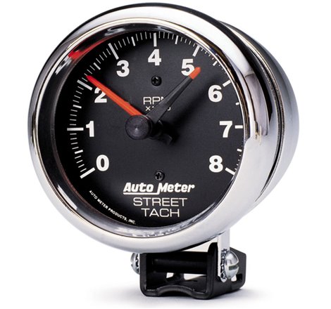 Autometer Traditional Chrome 3-3/4in 8k w/ Red Line Tachometer