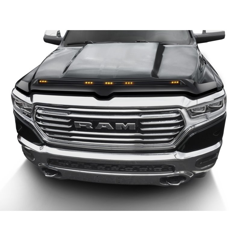 AVS 19-22 Ram 1500 Aeroskin Hood Shield Color Match w/ Lights - Diamond Black