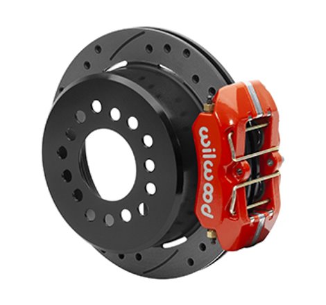 Wilwood Small Ford 11 in. Forged Dynapro Low-Profile Rear Parking Brake Kit (Red, Drilled & Slotted)