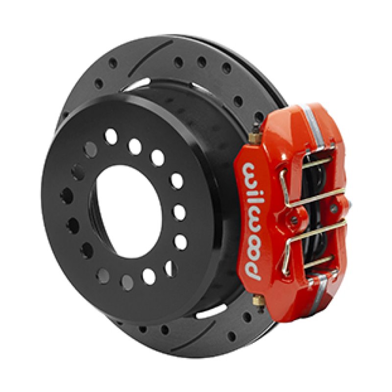 Wilwood Small Ford 11 in. Forged Dynapro Low-Profile Rear Parking Brake Kit (Red, Drilled & Slotted)