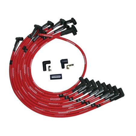 Moroso SBC Over Valve Cover 90 Deg Plug HEI Sleeved Ultra Spark Plug Wire Set - Red