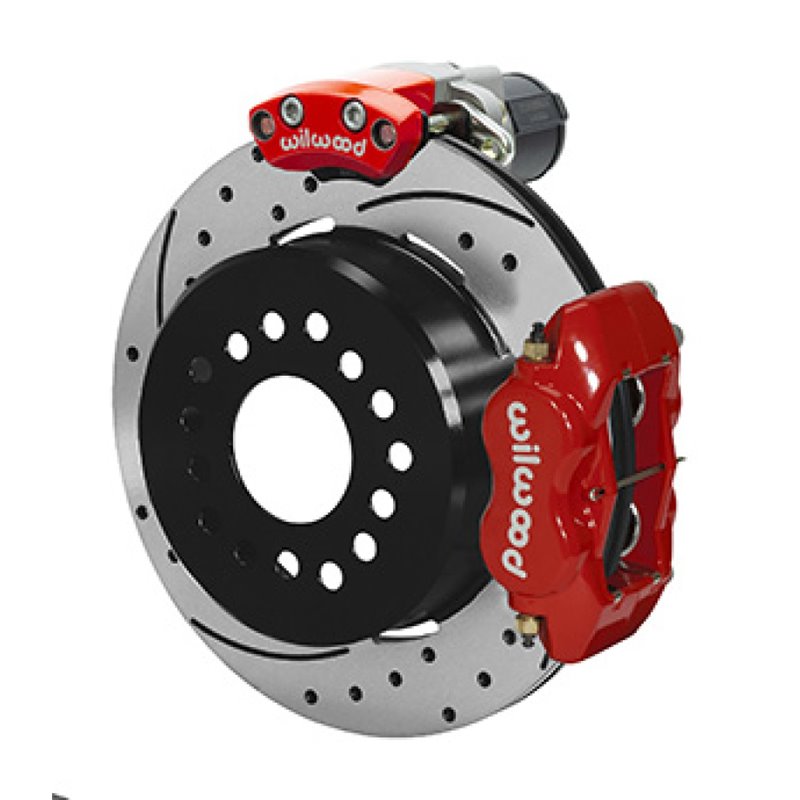 Wilwood Forged Dynalite Rear Electronic Parking Brake Kit - Red Powder Coat Caliper - SRP D/S Rotor