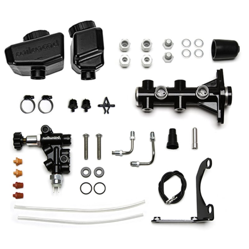 Wilwood Remote Tandem M/C Kit w/Brkt and Valve - 1.12in Bore Black