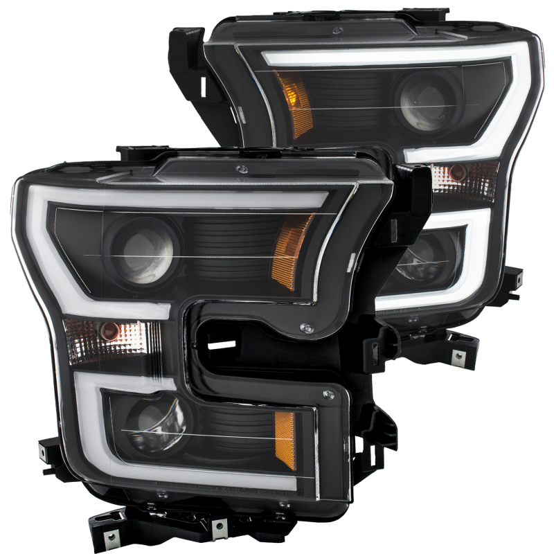 ANZO 2015-2016 Ford F-150 Projector Headlights w/ Plank Style Design Black w/ Amber