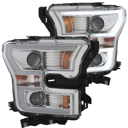 ANZO 2015-2016 Ford F-150 Projector Headlights w/ Plank Style Design Chrome w/ Amber