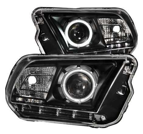 ANZO 2010-2014 Ford Mustang Projector Headlights w/ Halo Black (CCFL)