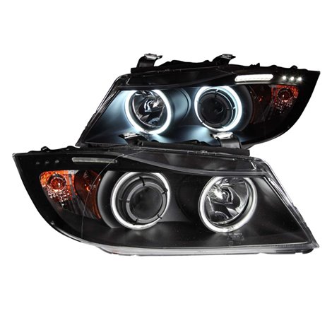 ANZO 2006-2008 BMW 3 Series E90-E91 Projector Headlights w/ Halo w/ LED Bar Black (CCFL)