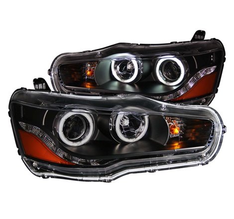 ANZO 2008-2015 Mitsubishi Lancer Projector Headlights w/ Halo Black (CCFL)