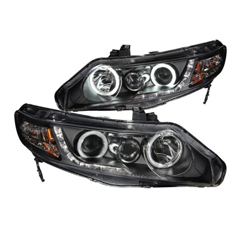 ANZO 2006-2011 Honda Civic Projector Headlights w/ Halo Black (CCFL)