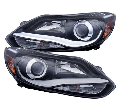 ANZO 2012-2014 Ford Focus Projector Headlights w/ Plank Style Design Black