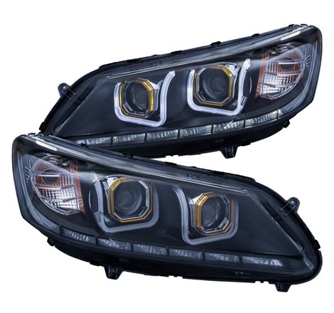 ANZO 2013-2015 Honda Accord Projector Headlights w/ U-Bar Black