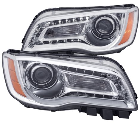 ANZO 2011-2014 Chrysler 300 Projector Headlights w/ Plank Style Design Chrome