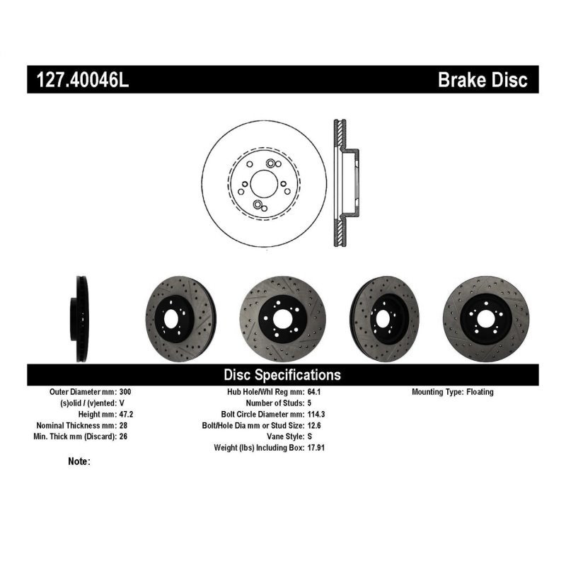 StopTech Nissan 370Z / 01-03 Acura CL / 06 EL / 04-09 TSX / 03-07 Honda Accord Coupe M/T / 05-08 Se